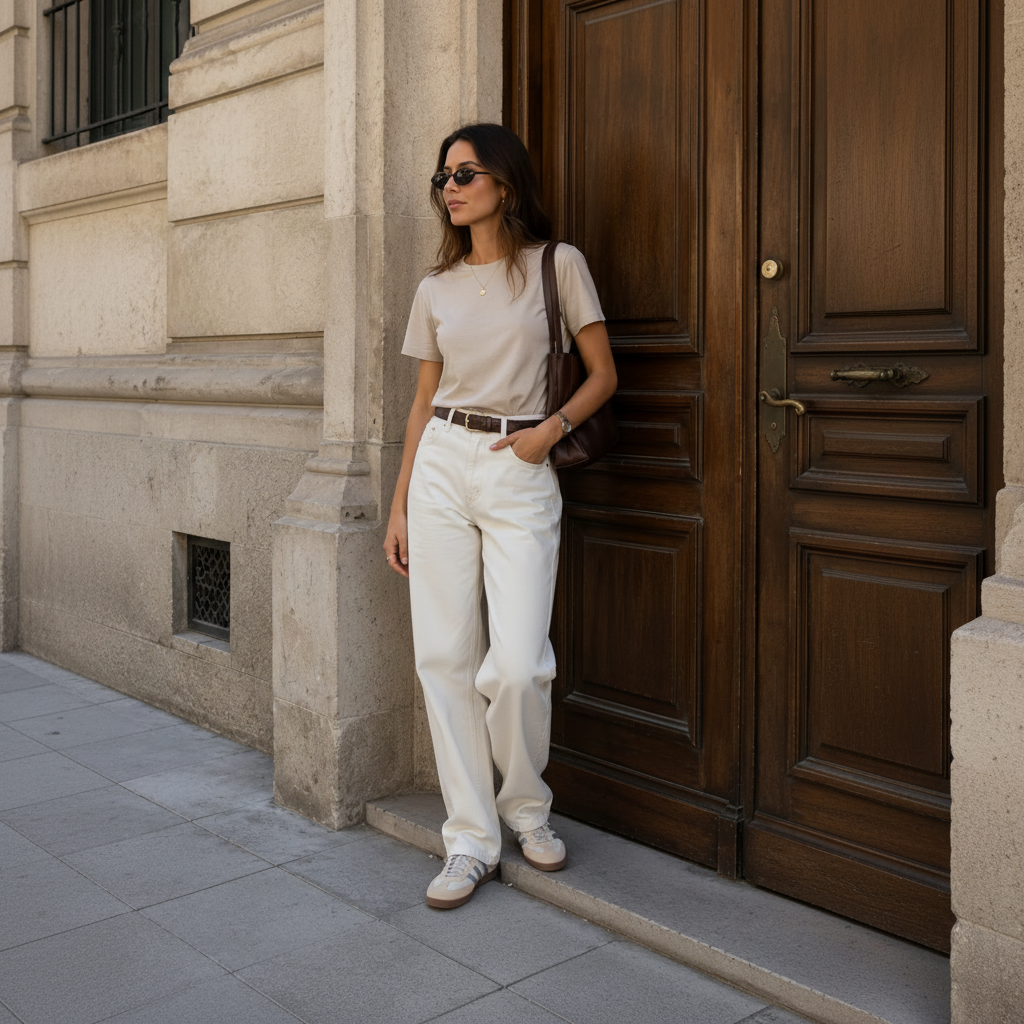 Look - Beige T-shirt Quadrado