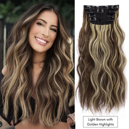20” Wavy Clip-In Hair Extension – Brown with Highlights