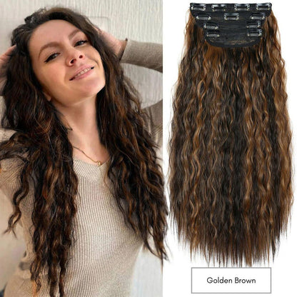 20” Wavy Clip-In Hair Extension – Brown with Highlights