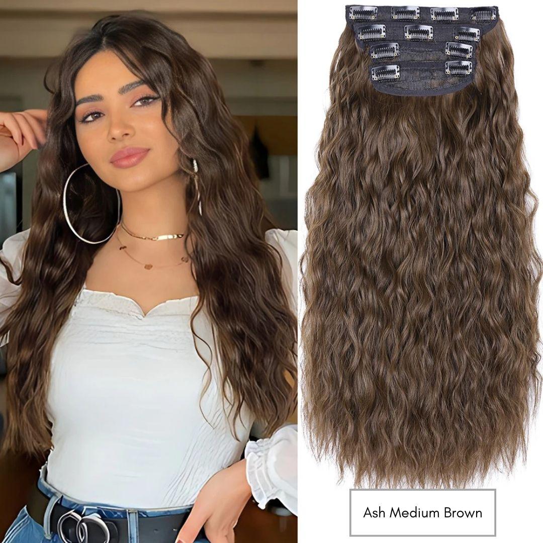 20” Wavy Clip-In Hair Extension – Brown with Highlights